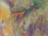 une image représentant un tableau où l'on voit un groupe de personnes debout sous un arbre