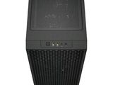 a close up of a black computer tower on a white background