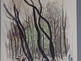 une photo d'un tableau représentant un groupe de personnes dans les bois