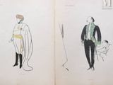 two drawings of a man in a suit and a woman in a dress