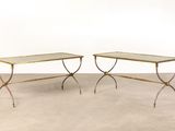 pair of brass and glass side tables