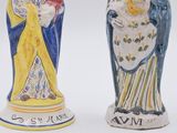pair of ceramic figurines of the virgin and child jesus