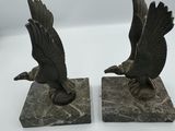 pair of antique bronze eagle bookends on marble bases