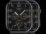 une montre noire avec un bracelet bleu et un cadran noir