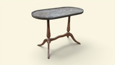 une image d'une table avec un plateau en marbre sur un fond blanc