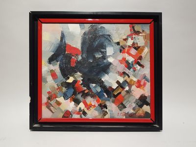 Ludmila SADIKOVA (XXème) - Nature morte au coq - Huile sur p…