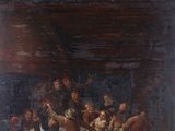 painting of a group of people sitting around a table in a room