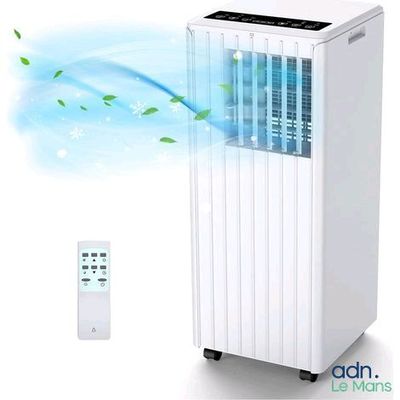an image of a white air conditioner sitting next to a remote control
