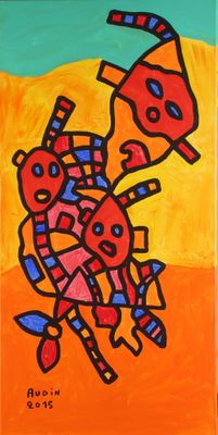 an image of a painting of a man riding a horse in the desert