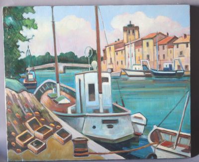 Max TOUTAIN (1935-2006), "Bateaux de pêche sur le canal", hu…