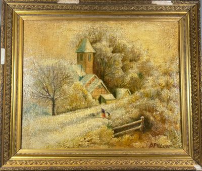 APILLON (XXème siècle) Maison sous la neige - Photo 1