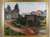 a painting on the wall of a house by the water