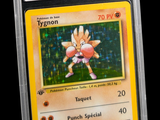 un gros plan d'une carte Pokémon à bordure jaune