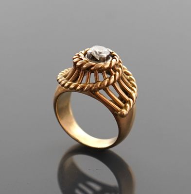 Originale et importante bague rétro en or jaune 18K 750 mill…