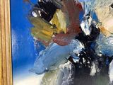 a painting of flowers in a vase on a table