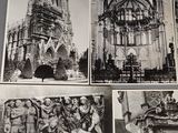 several black and white photographs of a cathedral and a statue