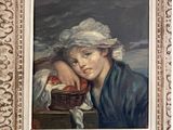 painting of a woman with a basket of apples in her hand