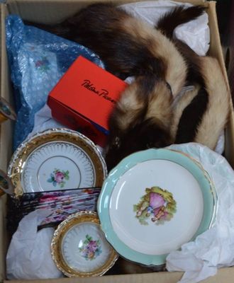 un chat allongé dans une boîte avec quelques assiettes