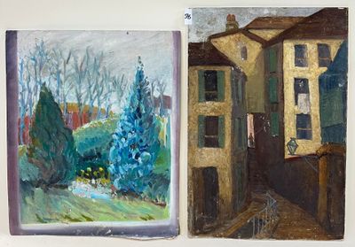 Claude ACH. "CHEVRY". Huile sur toile marouflée sur carton.