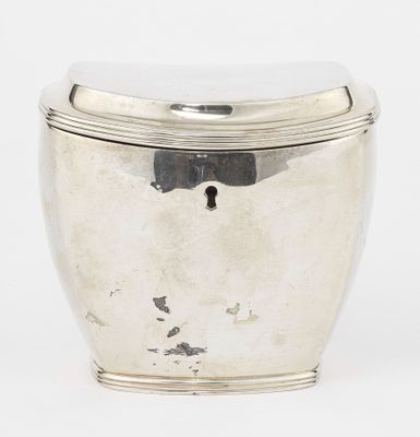 an antique silver box with a lid on a white background
