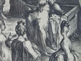 an image of a drawing of a group of women standing around a man
