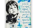 un tableau représentant un jeune garçon, accompagné d'une citation