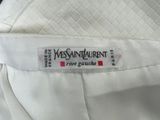 a close up of a label on a white shirt