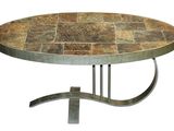 a close up of a table with a stone top on a white background
