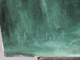 a painting on the wall of a room with a green background