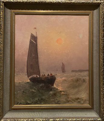 L DOMINIQUE (XXème siècle) Voilier en pleine mer au soleil - Photo 1