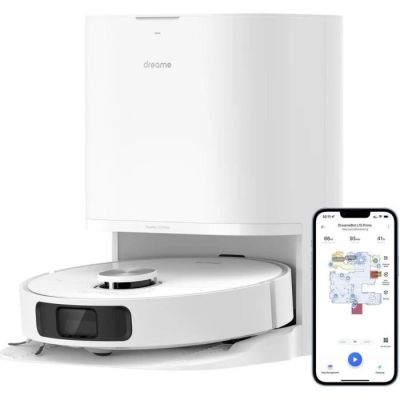 an image of a white robot with a phone next to it