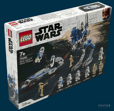 a box of lego star wars sets on a blue background