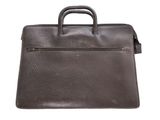 the briefcase is made of brown leather and has a black handle