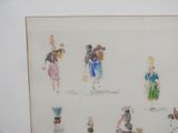 a drawing of a group of people walking down the street