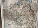 framed map of a river valley in the middle of a mountain range