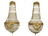 paire d'appliques murales anciennes en laiton et en verre