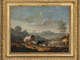 une image représentant un tableau où l'on voit une charrette tirée par un cheval avec des personnes à bord