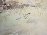 a painting of a man riding a horse on a beach