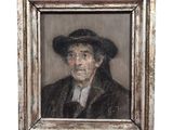 an old painting of a man wearing a hat and a coat