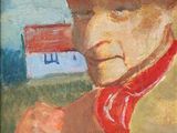 tableau représentant un homme portant un chapeau et une cravate rouge