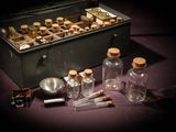 a metal box with a lot of bottles on it