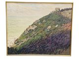 an oil painting of a hill with a castle on top
