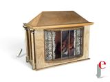 a small wooden box with a picture of a woman inside of it