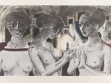 a drawing of a group of women holding hands together