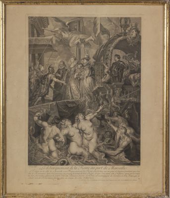 un dessin en noir et blanc représentant un groupe de personnes dans un bateau