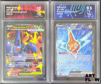 three pokemon cards in plastic cases on a black surface