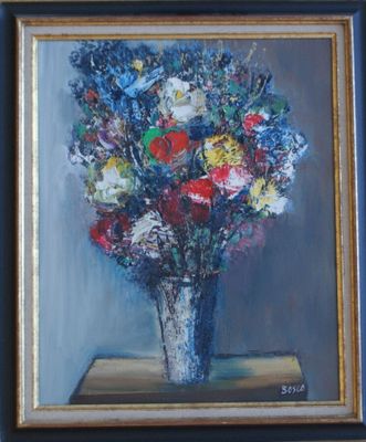 Pierre Bosco - Bouquet de fleurs, huile sur toile, signée en…