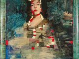 an image of a painting of a woman in a green dress