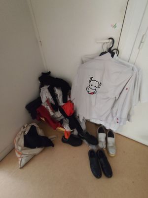 Lot de vêtements et chaussures (à l'étage).