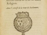 an old book with a black and white image of a coat of arms